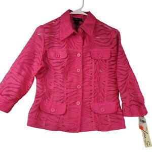 Clara S Fuchsia Sheer Zebra Pattern Button-Front Jacket XS Long Sleeve